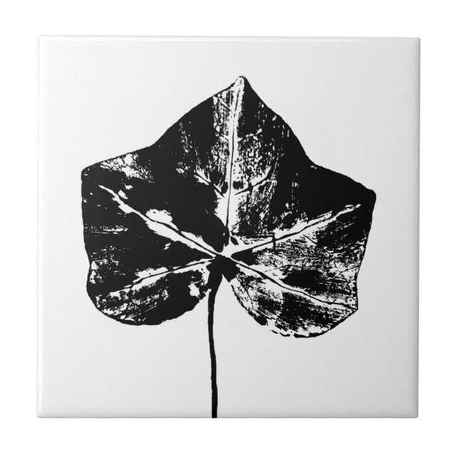 Black and White Ivy Leaf Print Tile (Front)