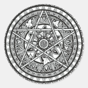 Black and white ivy pentacle mandala design classic round sticker