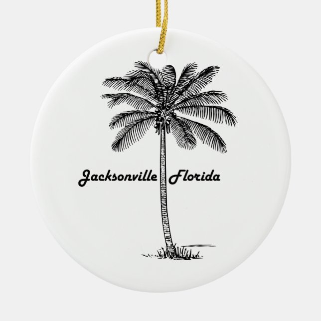 Black and White Jacksonville & Palm design Ceramic Ornament (Front)