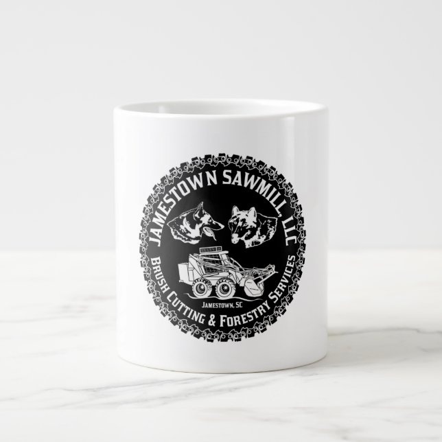 Black And White Jamestown Sawmill Logo On Large Coffee Mug (Front)