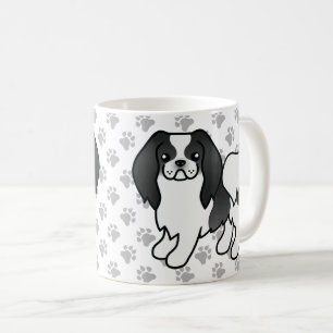 Black And White Japanese Chin Cartoon Dog & Paws Coffee Mug