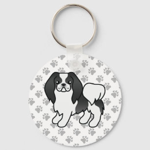 Black And White Japanese Chin Cartoon Dog & Paws Keychain