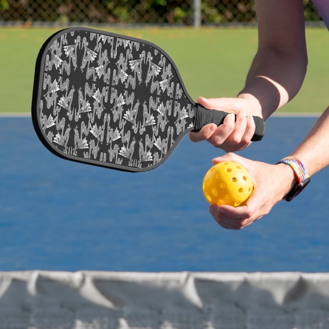 Black and White Japanese Fan Pattern  Pickleball Paddle (Insitu)