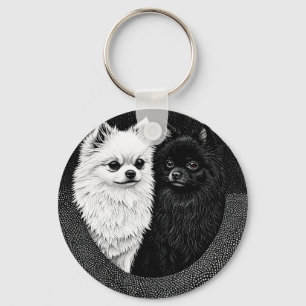 Black and white Japanese spitz dogs Keychain