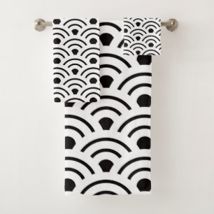 Black and White Japanese Style Pattern Bath Towel Set