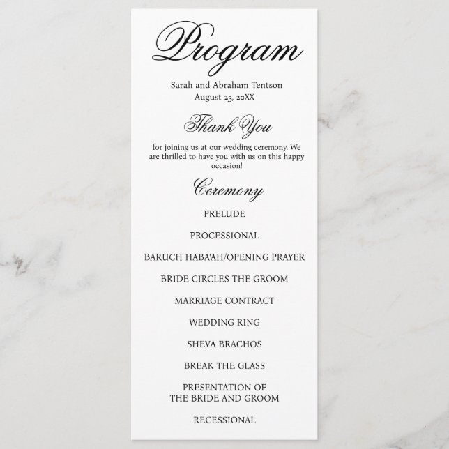 Black and White Jewish Wedding Programs (Front)