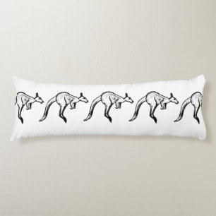 Black and White Jumping Kangaroo Sketch Body Pillow