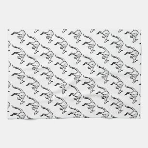 Black and White Jumping Kangaroo Sketch Kitchen Towel