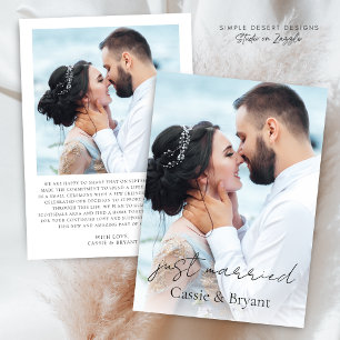 Black and White Just Married Script Wedding Photo Announcement
