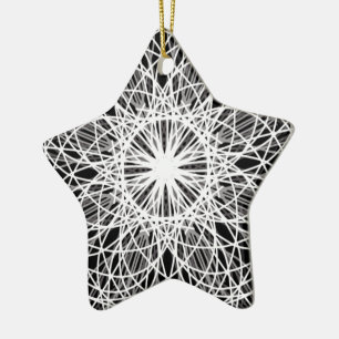 Black and White Kaleidoscope Flower Star Ceramic Ornament