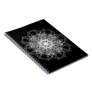 Black and White Kaleidoscope Flower Star Notebook