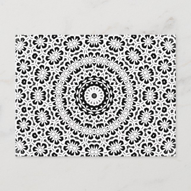 Black and White Kaleidoscope Pattern II Announcement Postcard (Front)