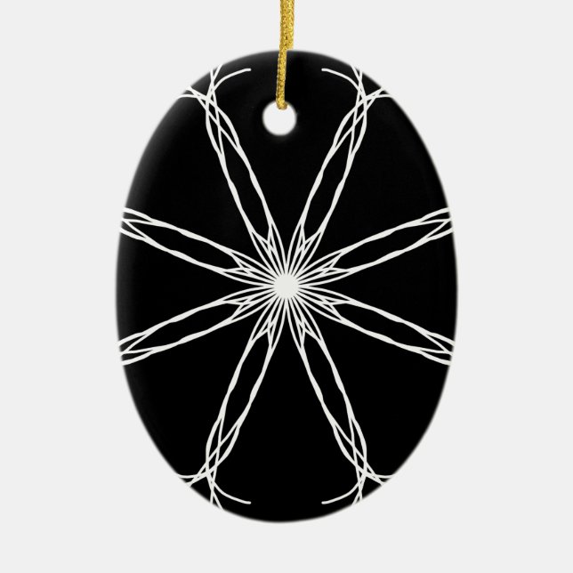 Black and White Kaleidoscope Star Ceramic Ornament (Front)