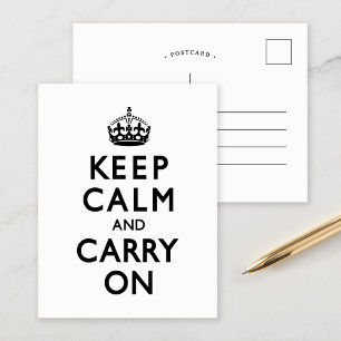 Black and White Keep Calm and Carry On Postcard