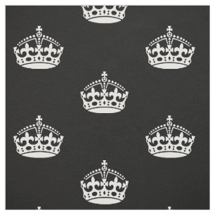Black and white keep calm crown textile fabric