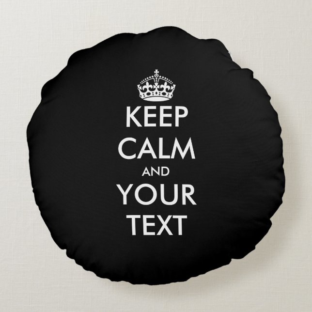 Black and white keep calm text round throw pillow (Back)