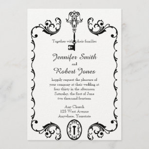 Black and White Key Wedding Invitation