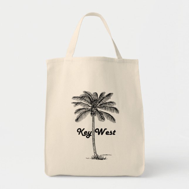 Black and White Key West Florida & Palm design Tote Bag (Front)