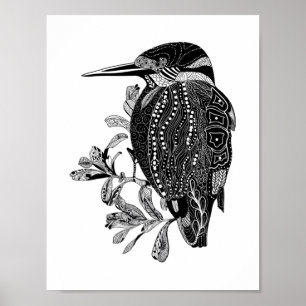 Black and white Kingfisher bird Australian Poster