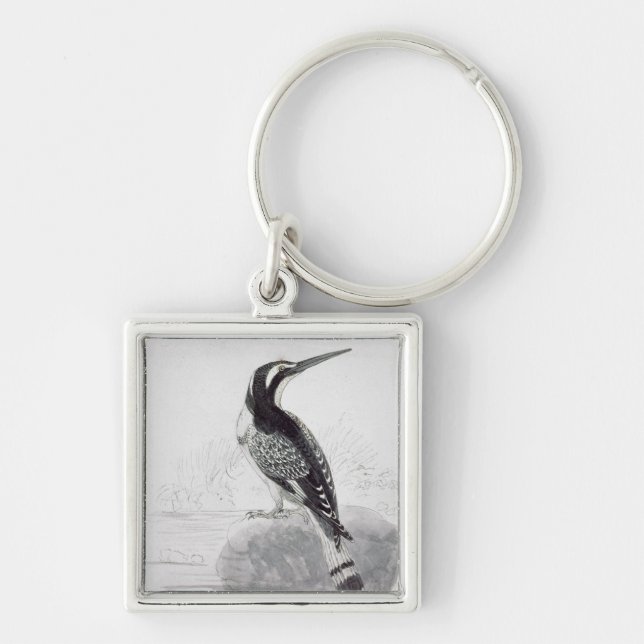 Black and White Kingfisher Keychain (Front)