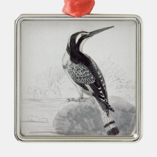 Black and White Kingfisher Metal Ornament