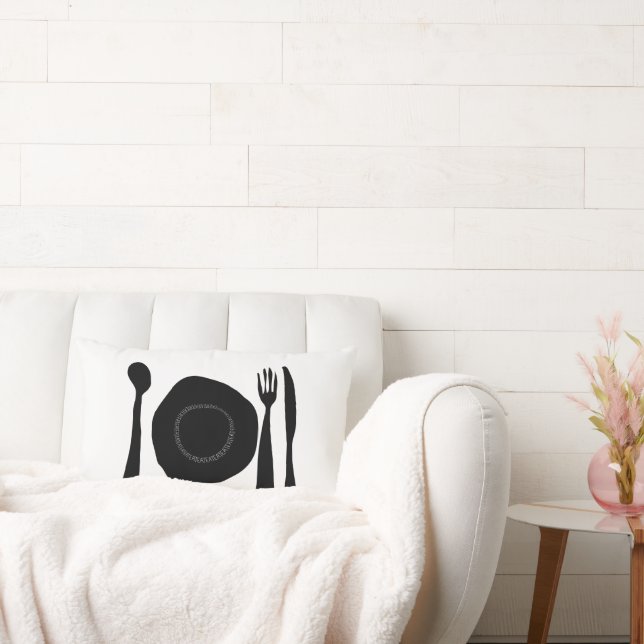 Black and White Kitchen Art Lumbar Pillow (Couch)