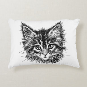 Black and White Kitten Face Accent Pillow