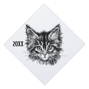 Black and White Kitten Face Custom Year Graduation Cap Topper