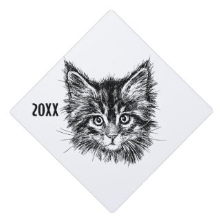Black and White Kitten Face Custom Year Graduation Cap Topper