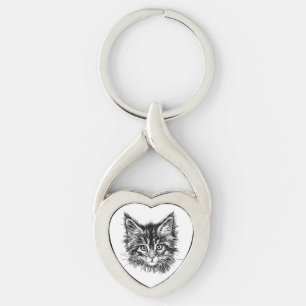 Black and White Kitten Face Keychain