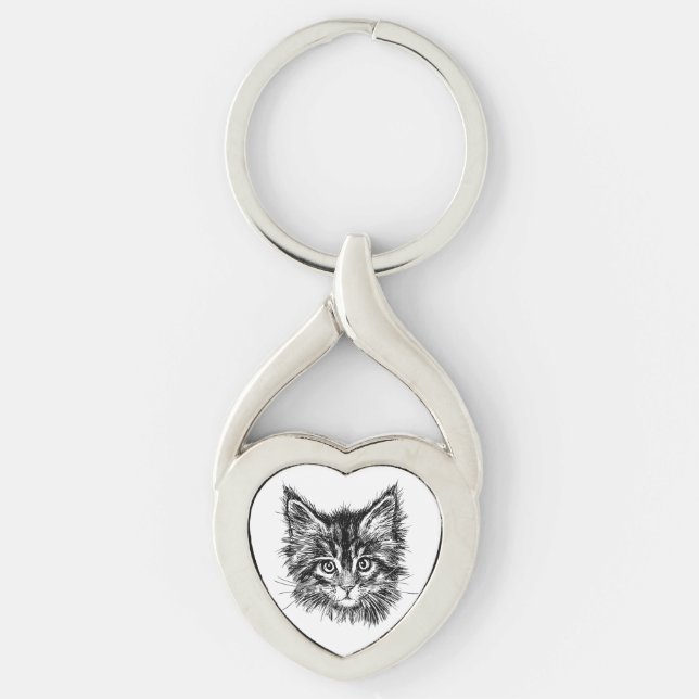 Black and White Kitten Face Keychain (Front)