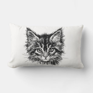 Black and White Kitten Face Lumbar Pillow