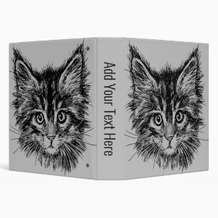 Black and White Kitten Face on Grey Binder