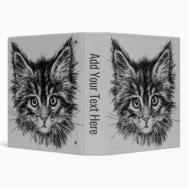 Black and White Kitten Face on Grey Binder (Background)