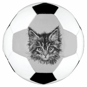 Black and White Kitten Face on Grey Soccer Ball
