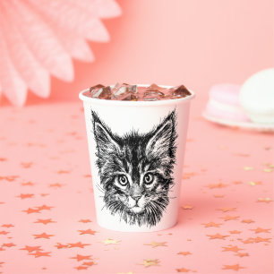 Black and White Kitten Face Paper Cups
