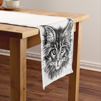 Black and White Kitten Face Short Table Runner
