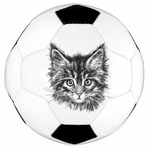 Black and White Kitten Face Soccer Ball
