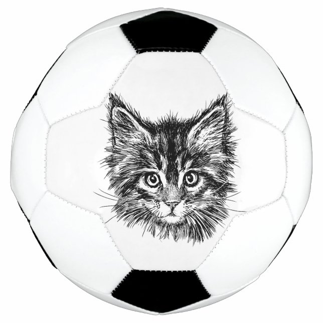 Black and White Kitten Face Soccer Ball (Front)