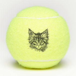 Black and White Kitten Face Tennis Balls