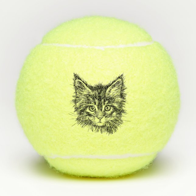 Black and White Kitten Face Tennis Balls (Front)