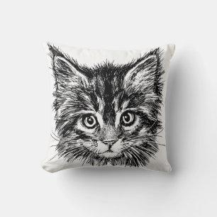 Black and White Kitten Face Throw Pillow