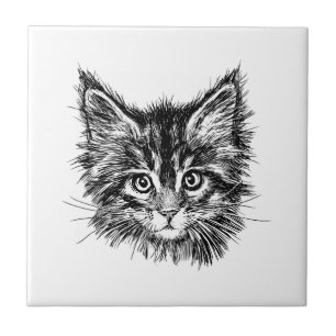 Black and White Kitten Face Tile