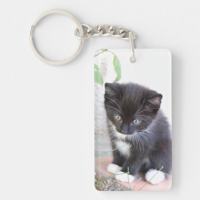 Black and White Kitten Keychain (Front)