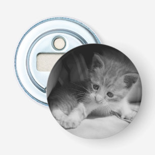 Black and White Kitten Photograph Bottle Opener