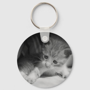 Black and White Kitten Photograph Keychain