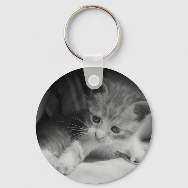 Black and White Kitten Photograph Keychain (Front)