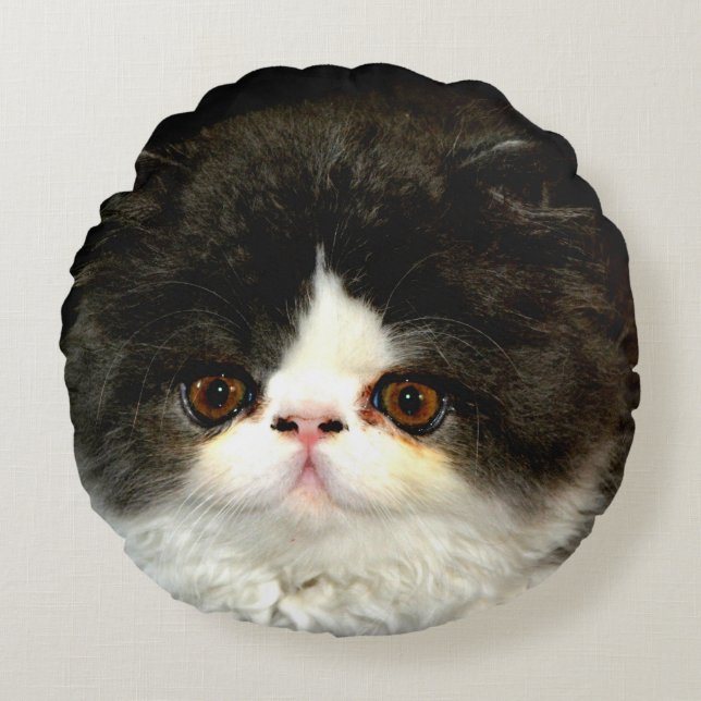 Black and White Kitten Round Pillow (Front)