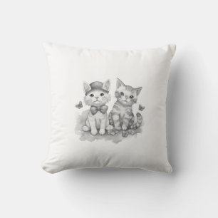 Black and white kittens friends throw pillow