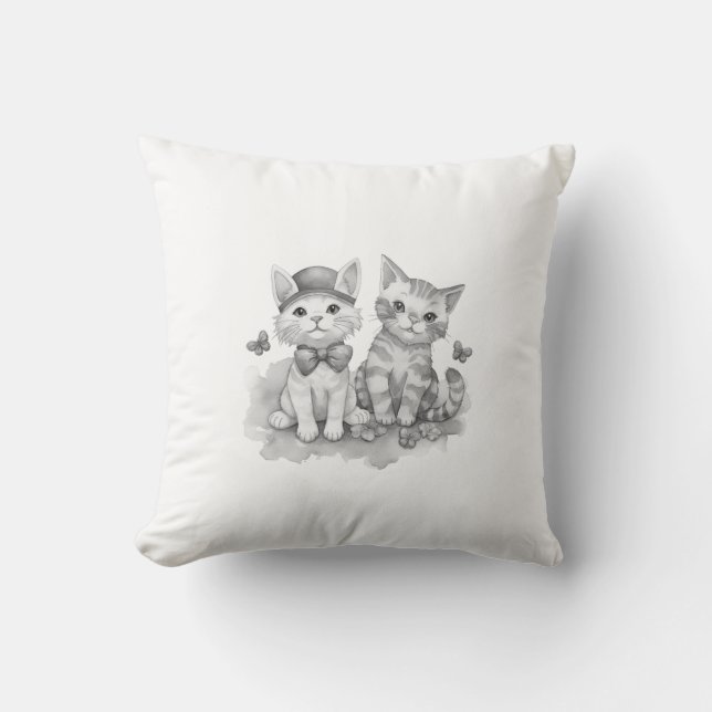 Black and white kittens friends throw pillow (Front)